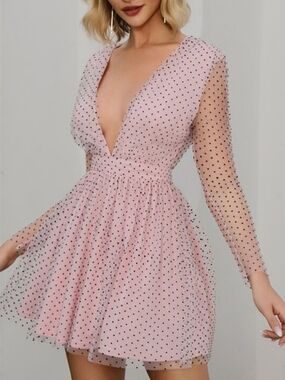 Double Crazy Pink Polka Dot Mesh Fit-and-Flare Dress Sz SmallNew